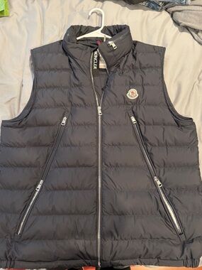 Moncler Navy Quilted Down Vest with Silver Zippers